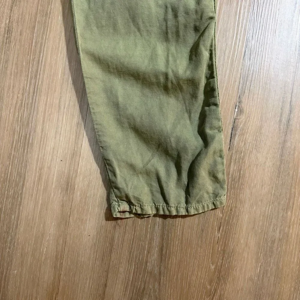 Mother The Shaker Chop Crop Army Green High Rise Pants Raw Hem Boho Preppy Sz 27